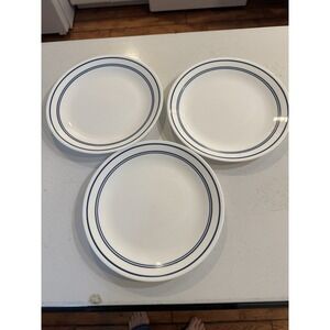 3pc Corelle Classic Cafe Blue Stripe Dinner Plate Set 10.25" USA